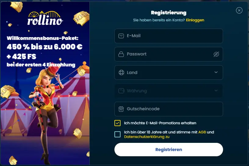 Rollino registration — step 1